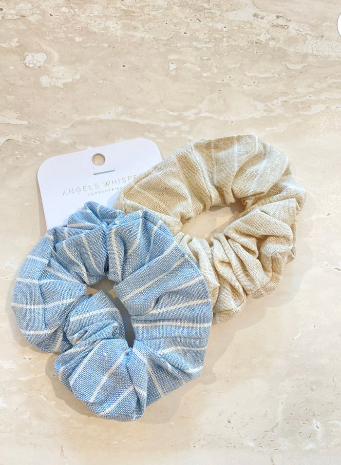 Stripe Linen Scrunchie - Blue Pack