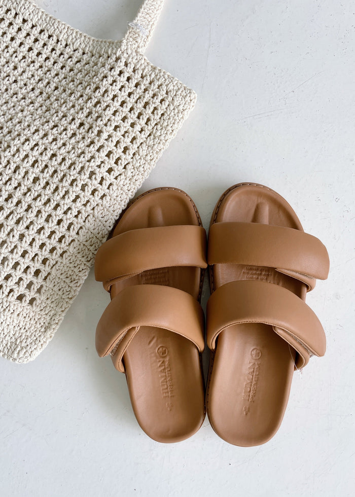 Amy Leather Slides - Tan
