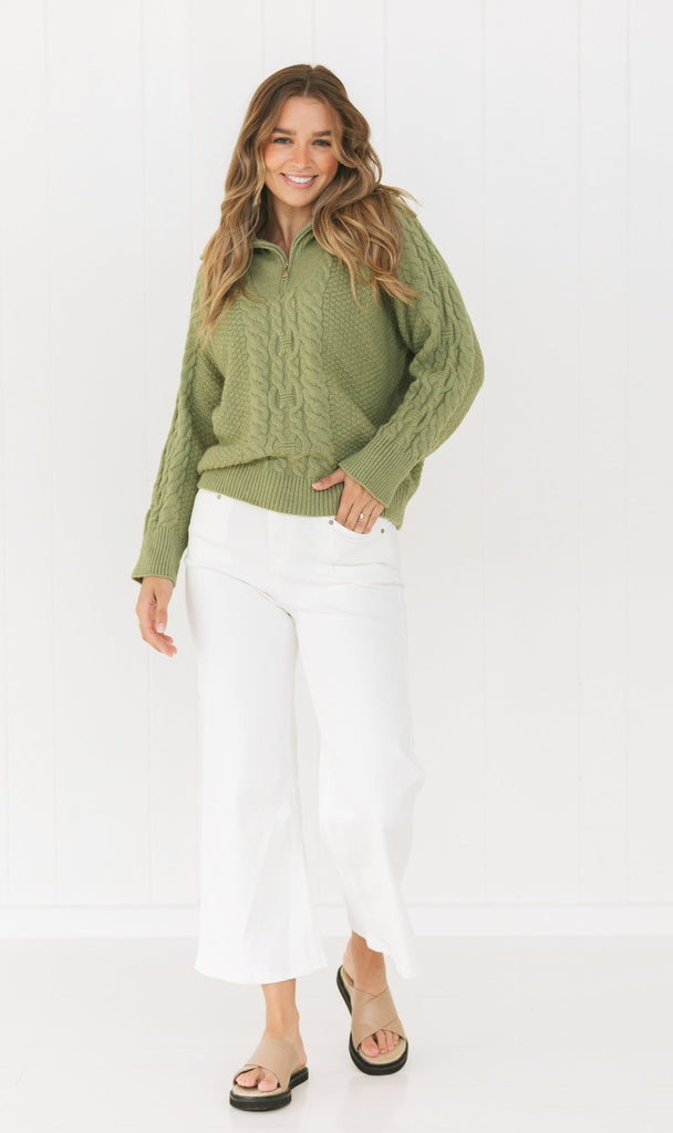 Ellen Wide Leg Jeans - White - Betty Lane 