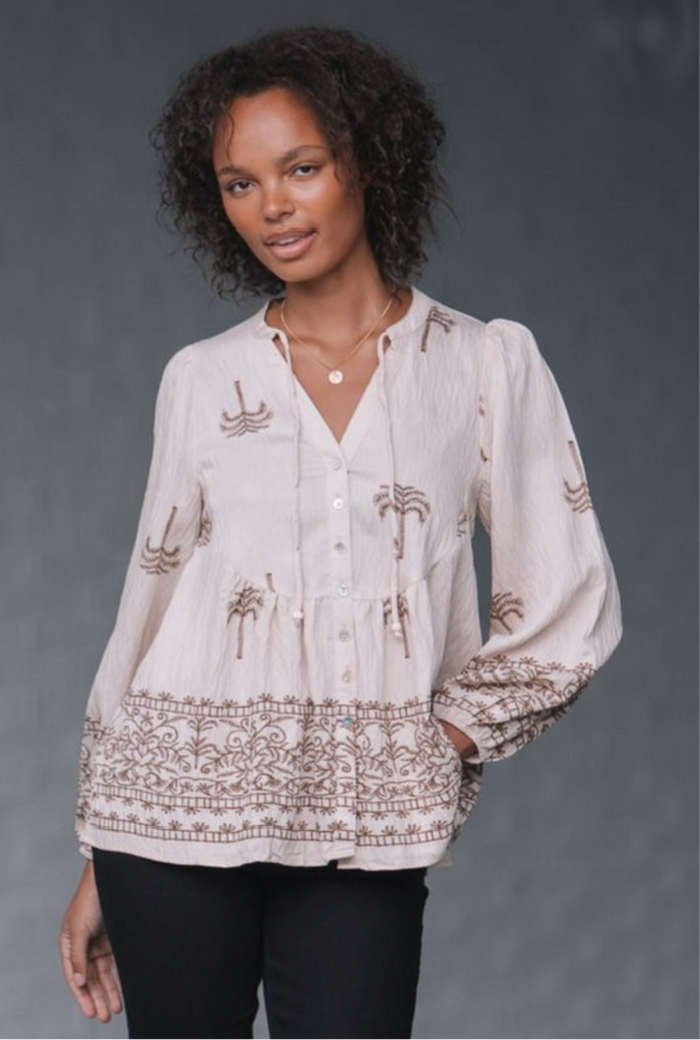 Palm Border Blouse - Tan