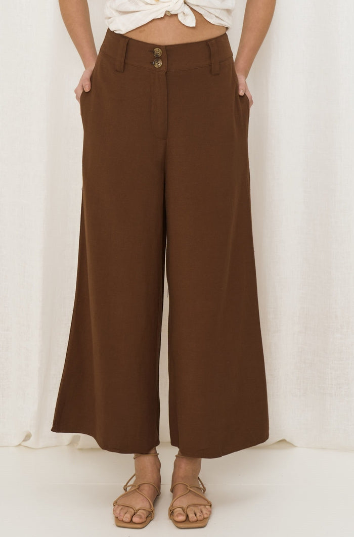 Women's Iris Maxi Brown Linen Pants