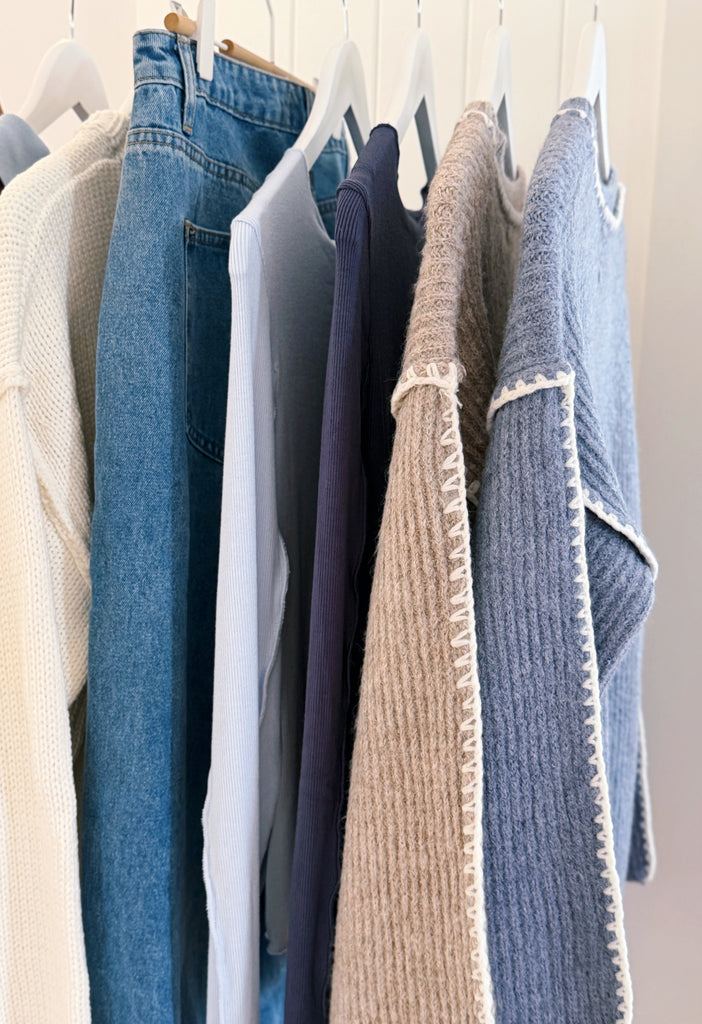 Mabel Blanket Stitch Knit - Blue [PRE ORDER] - Betty Lane 