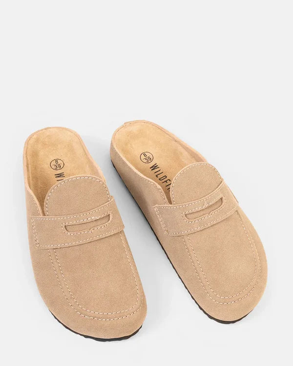 HARBOR SUEDE MULE - OATMEAL - Betty Lane 