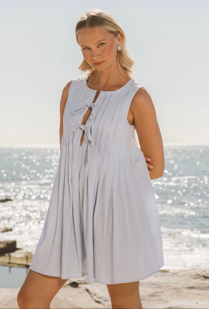 Piper Pleated Dress - Sky Blue