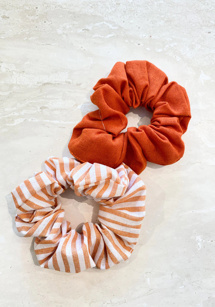 Stripe Linen Scrunchie - Orange Pack