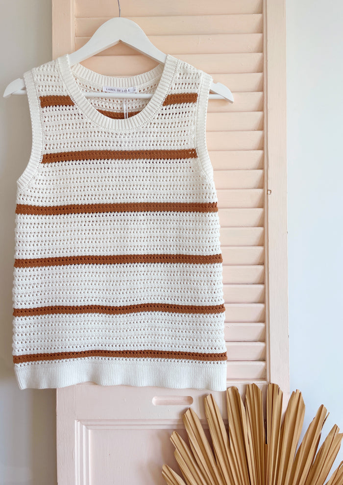 Sally Cotton Tank - Tan Stripe