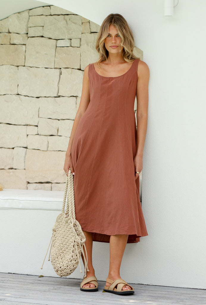 Margot Cotton Dress - Brown - Betty Lane 