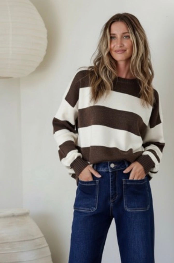 Peggy Stripe Knit - Choc/White