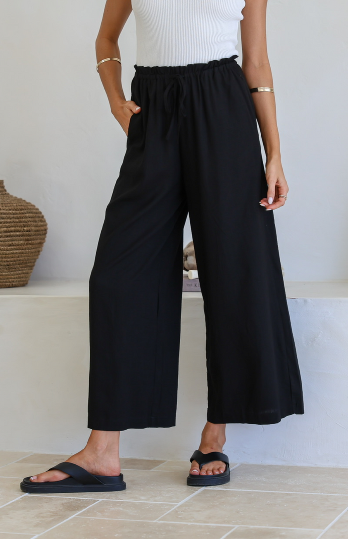 Frankie Linen Pants - Black - Betty Lane 