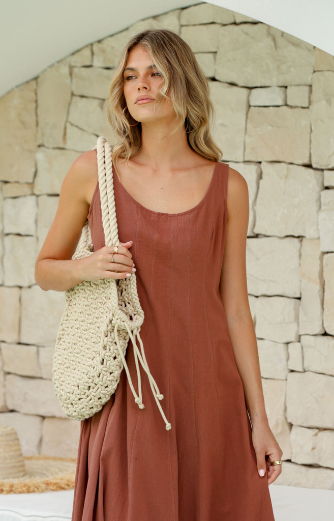 Margot Cotton Dress - Brown - Betty Lane 