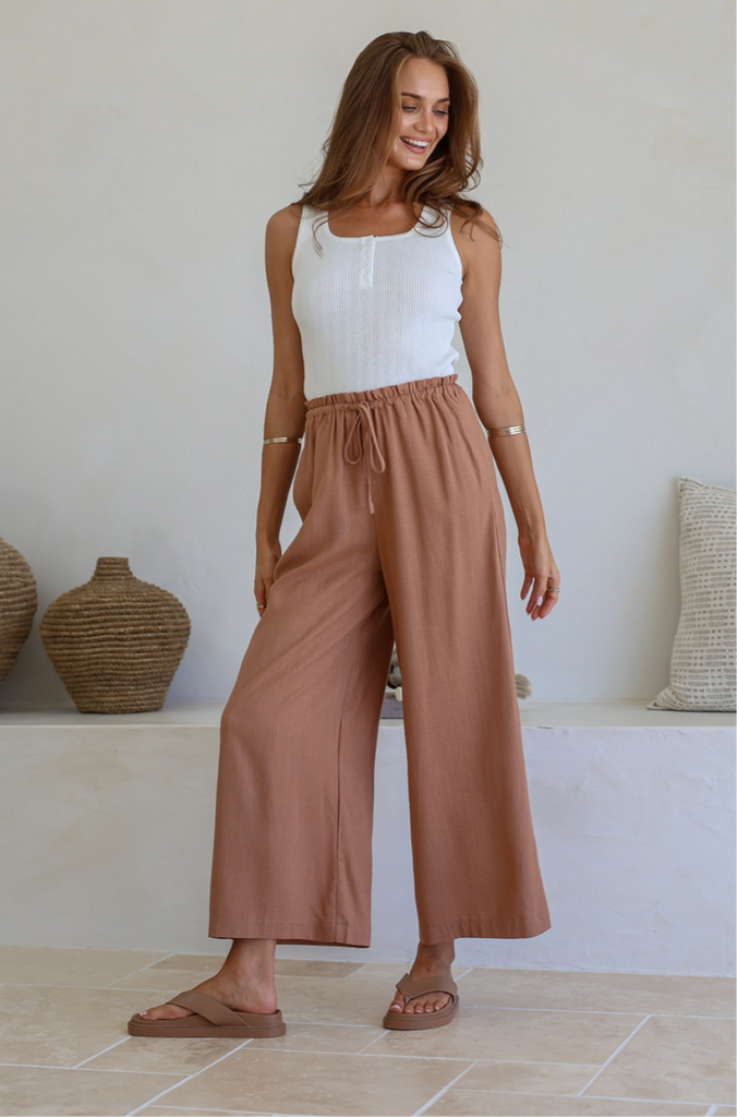 Frankie Linen Pants - Tan [PRE ORDER] - Betty Lane 