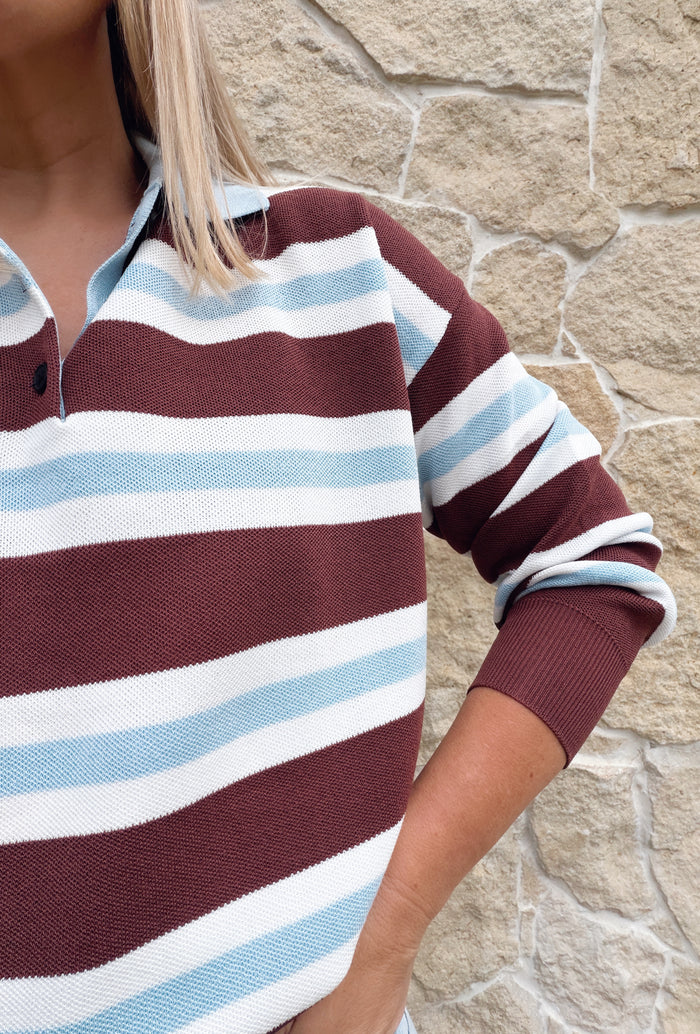 Saylor Rugby Knit - Choc Blue - Betty Lane 
