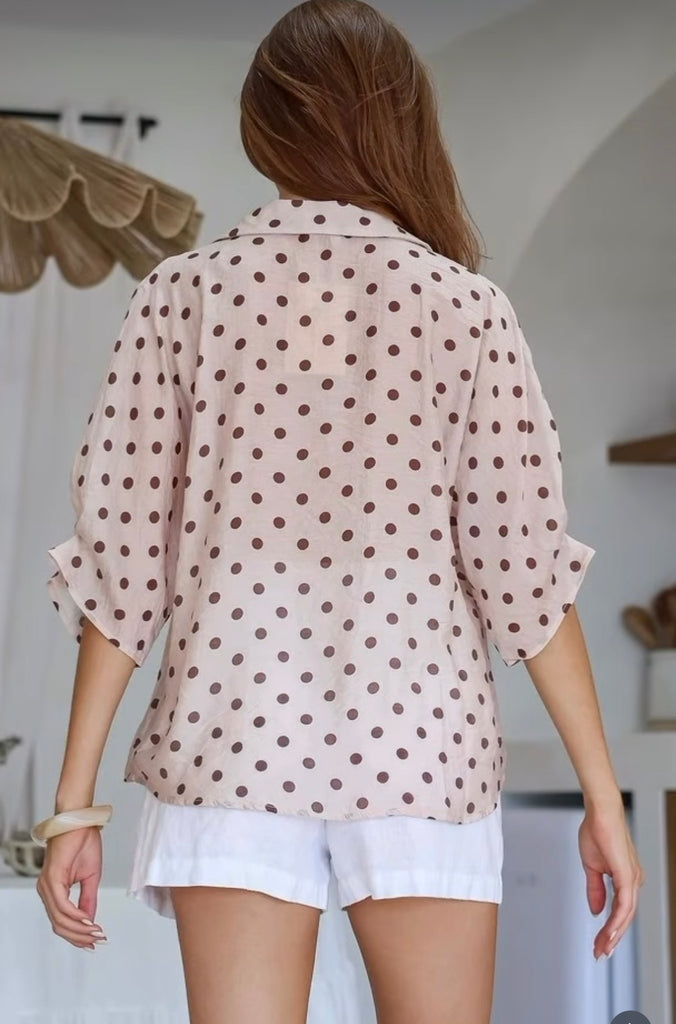 Polka Dotty Blouse - Latte