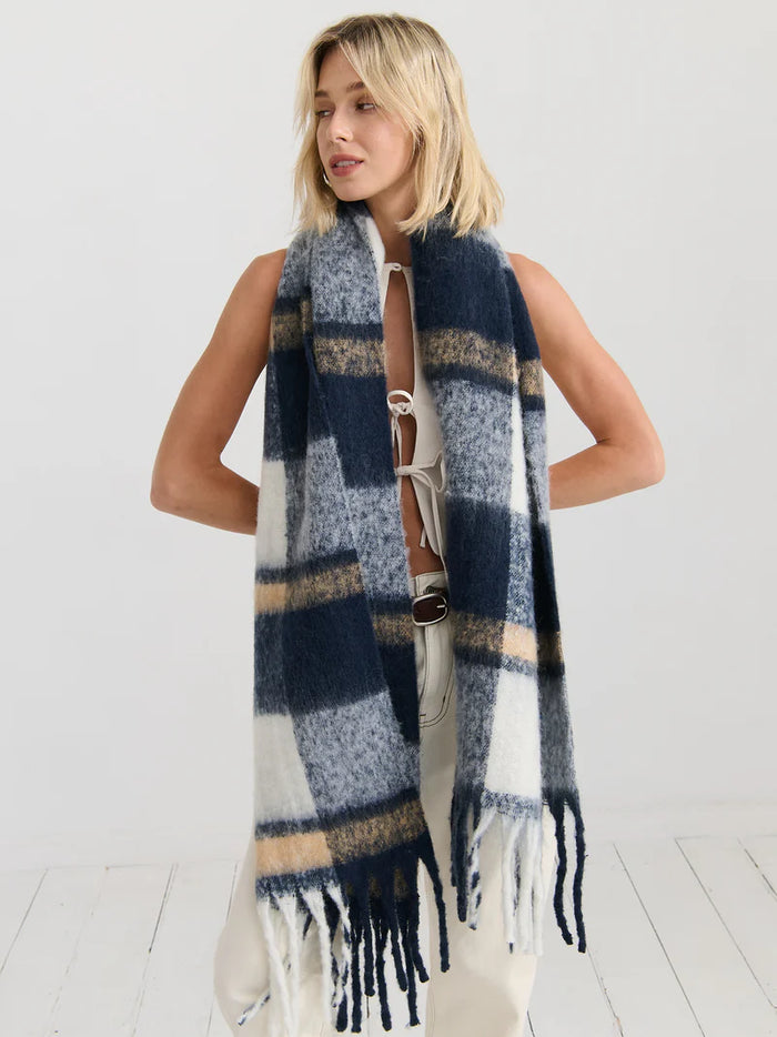 Pierre Check Scarf - Navy