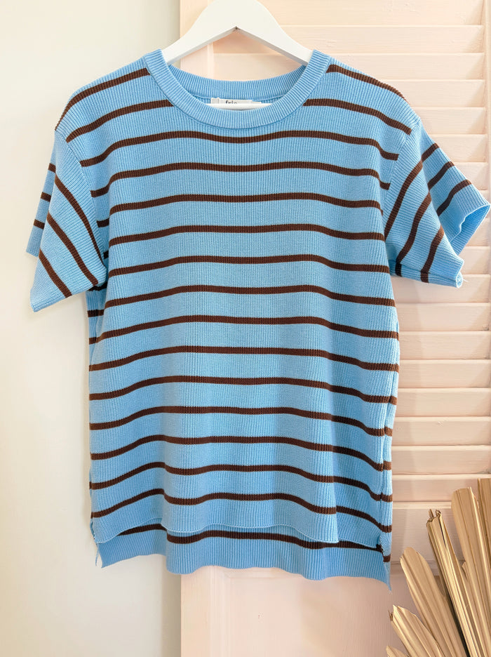Chloe Stripe Tee - Sky Blue