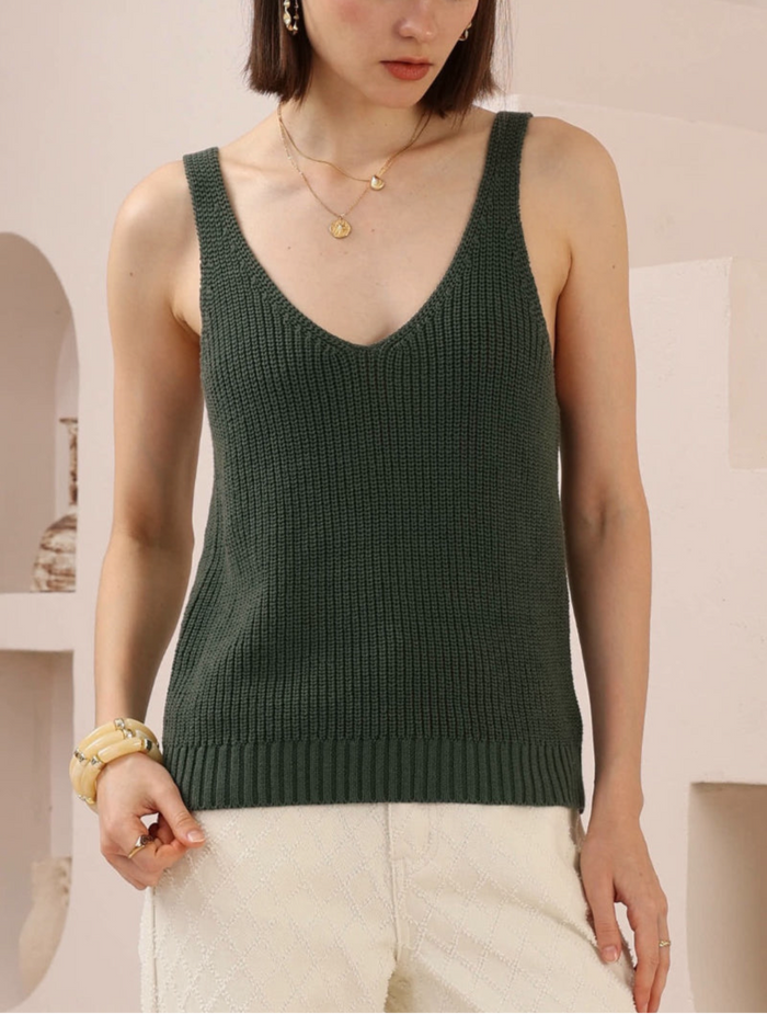 women's cotton knit tank top khaki green