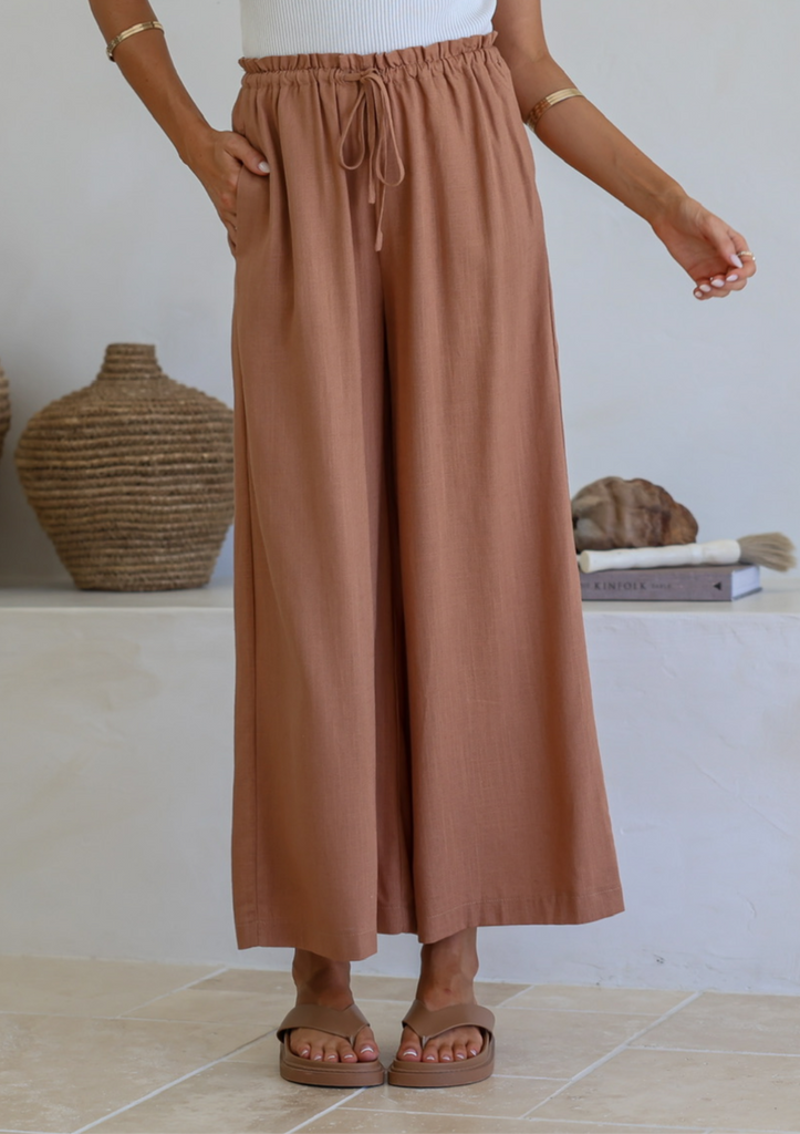 Frankie Linen Pants - Tan [PRE ORDER] - Betty Lane 