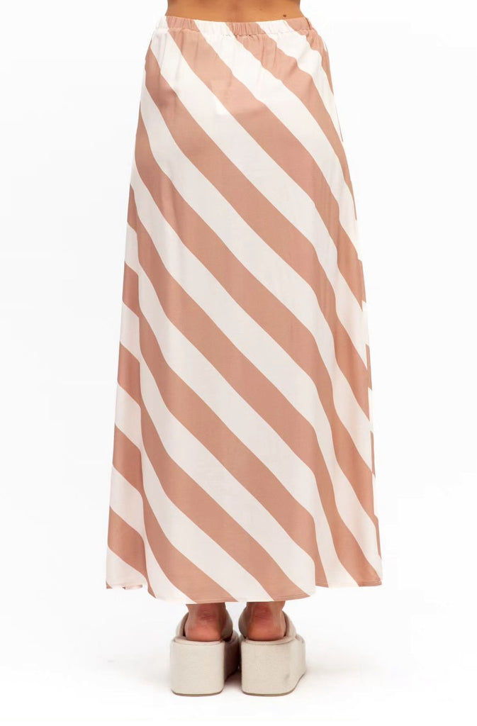 Hazel Stripe Skirt - Beige - Betty Lane 