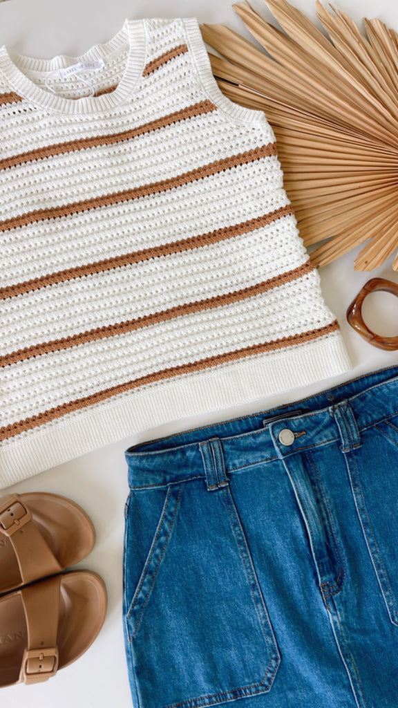 Sally Cotton Tank - Tan Stripe