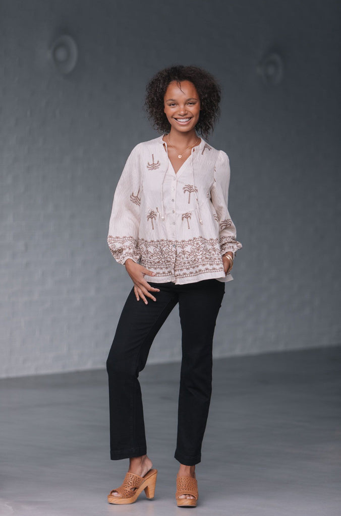 Palm Border Blouse - Tan