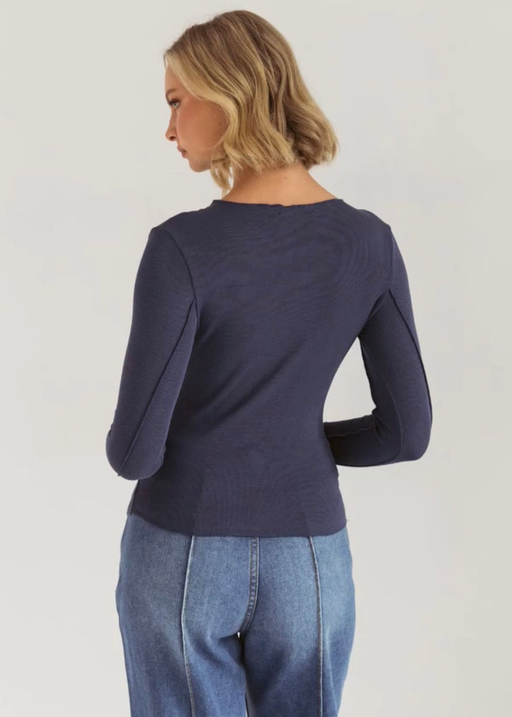 Sita Long Sleeve Tee - Navy Blue - Betty Lane 
