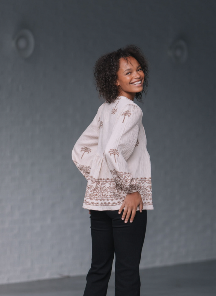 Palm Border Blouse - Tan