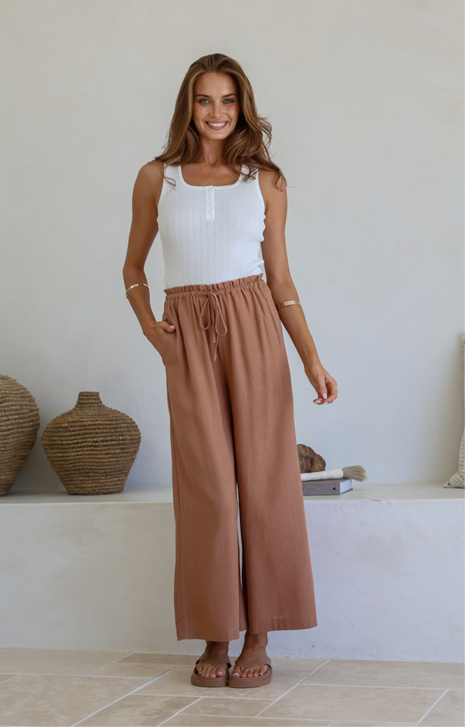 Frankie Linen Pants - Tan [PRE ORDER] - Betty Lane 