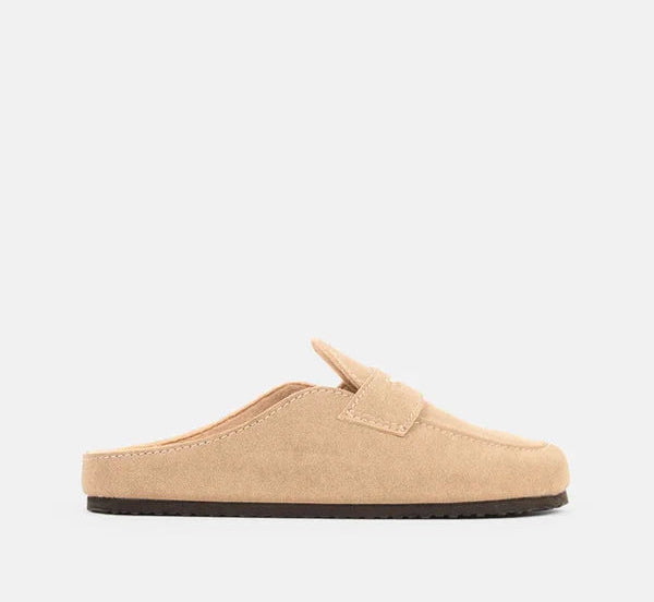 women's oatmeal beige colour suede loafer slip on shoe