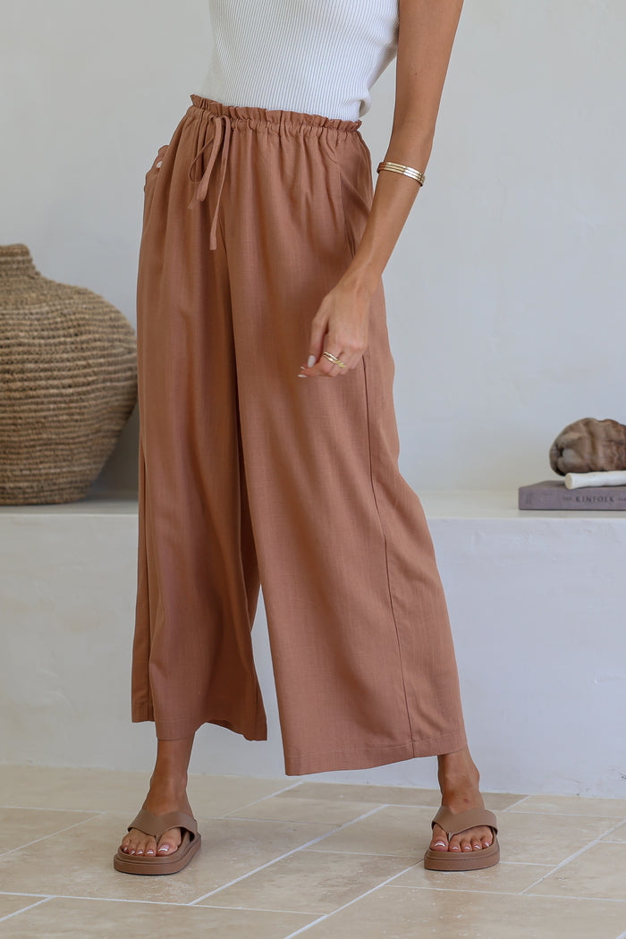 Frankie Linen Pants - Tan [PRE ORDER] - Betty Lane 