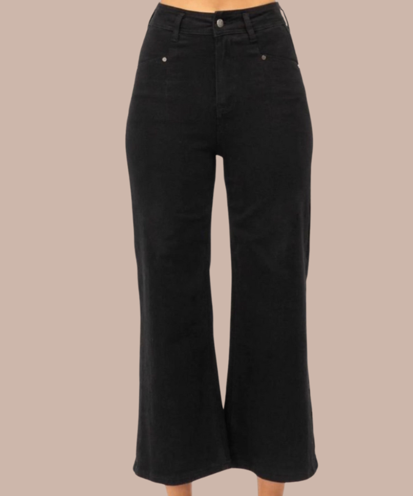 Ellen Wide Leg Jeans - Black - Betty Lane 