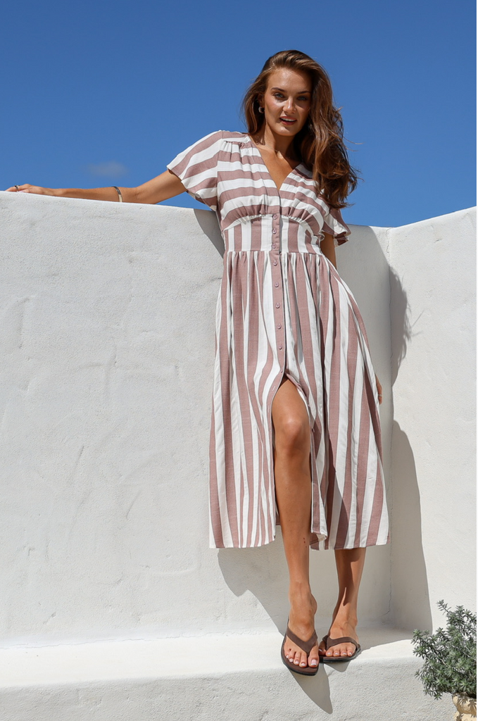 Isla Striped Dress - Mocha
