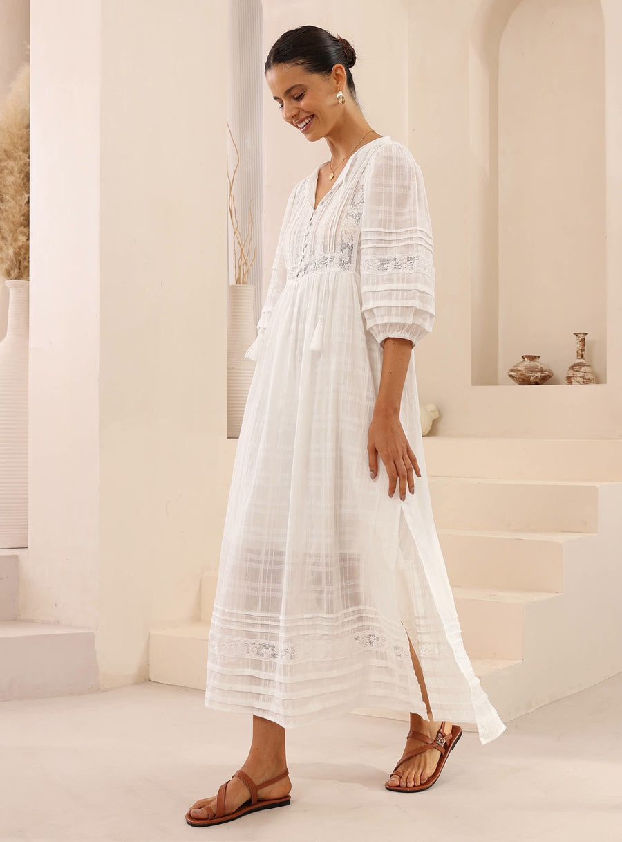 White lace and crochet midi dress