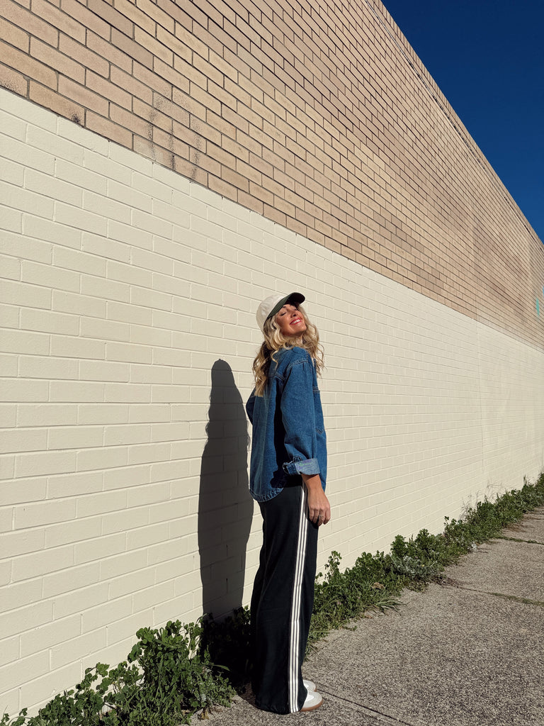 Denim Shirt and Green linen pants