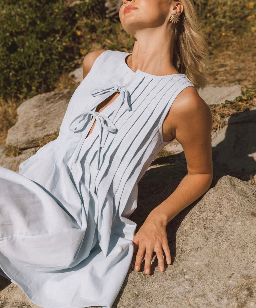 Piper Pleated Dress - Sky Blue
