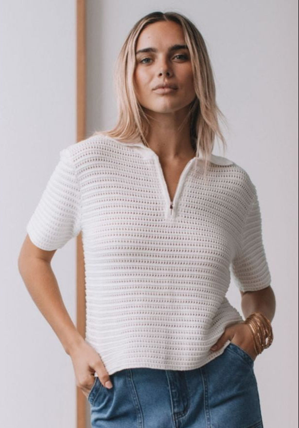 WHITE CROCHET COTTON TEE