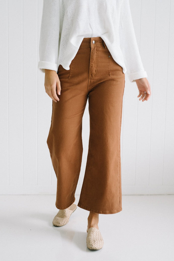 Ellen Wide Leg Jeans - Tan - Betty Lane 