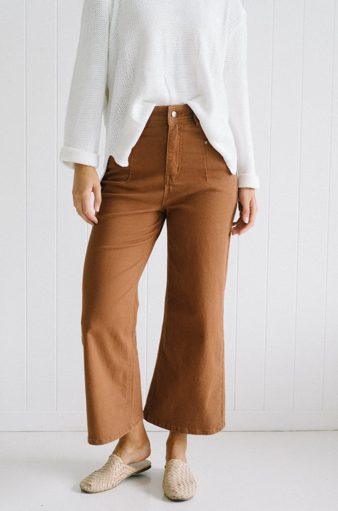 Ellen Wide Leg Jeans - Tan - Betty Lane 