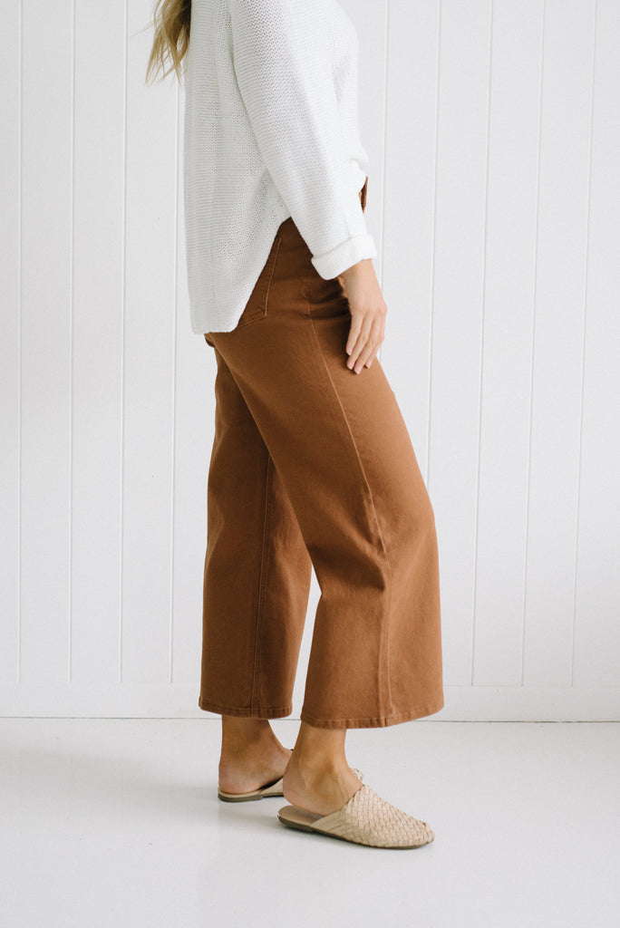 Ellen Wide Leg Jeans - Tan - Betty Lane 