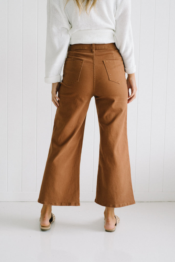 Ellen Wide Leg Jeans - Tan - Betty Lane 