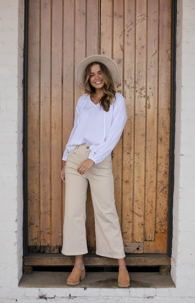 Ellen Wide Leg Jeans - Oatmeal - Betty Lane 